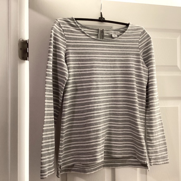 LIZ claiborne long sleeve top white/ gray stripes size PM - Picture 1 of 4